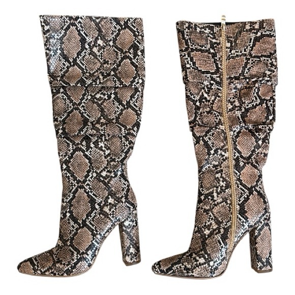 Wet Kiss Shoes - Wet Kiss Snakeskin Pattern Knee-High Boots